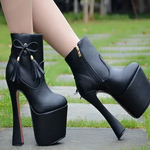Lace Up Zipper PU Round Toe Platform Supper HIgh Heels Party Shoes