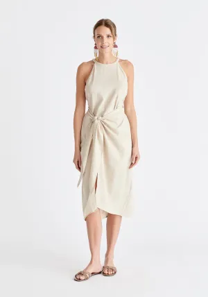 Linen Blend Waist Tie Dress