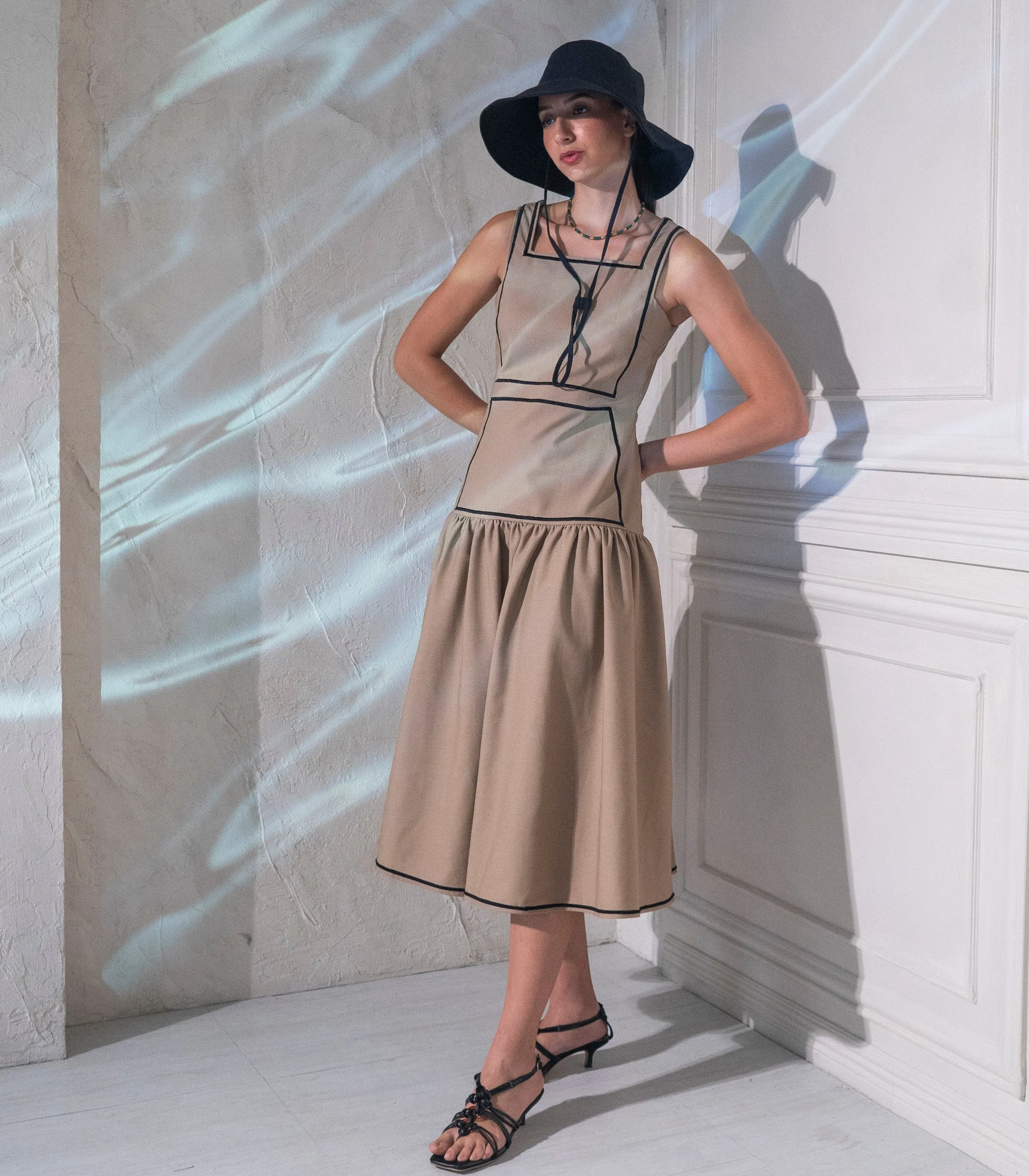 Mandera Drop Waist Midi Dress ( Mocha )