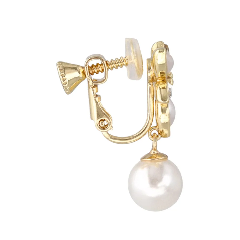 Marquise Ornate Pearl Drop Clip Ons