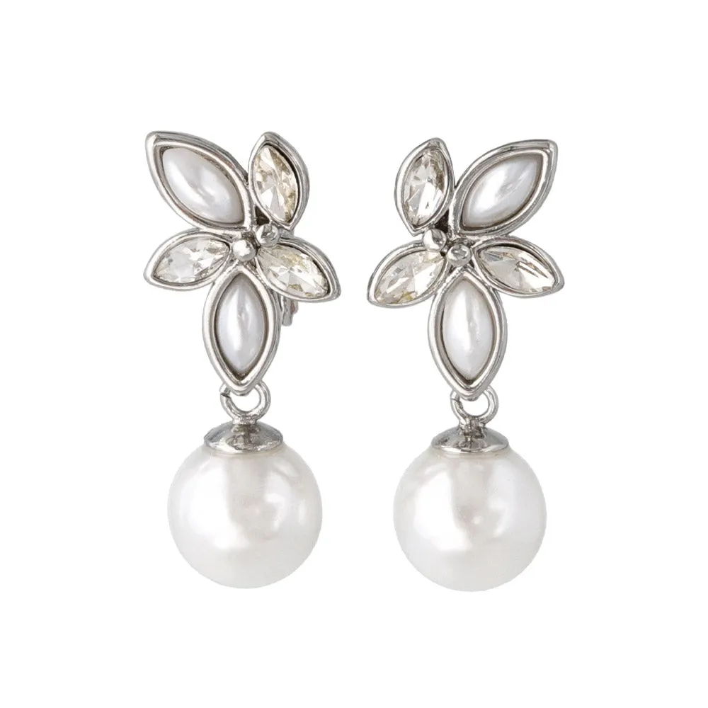 Marquise Ornate Pearl Drop Clip Ons