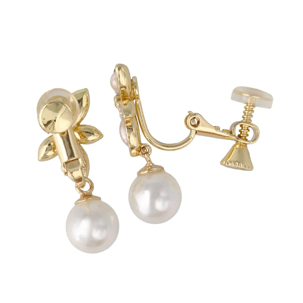 Marquise Ornate Pearl Drop Clip Ons