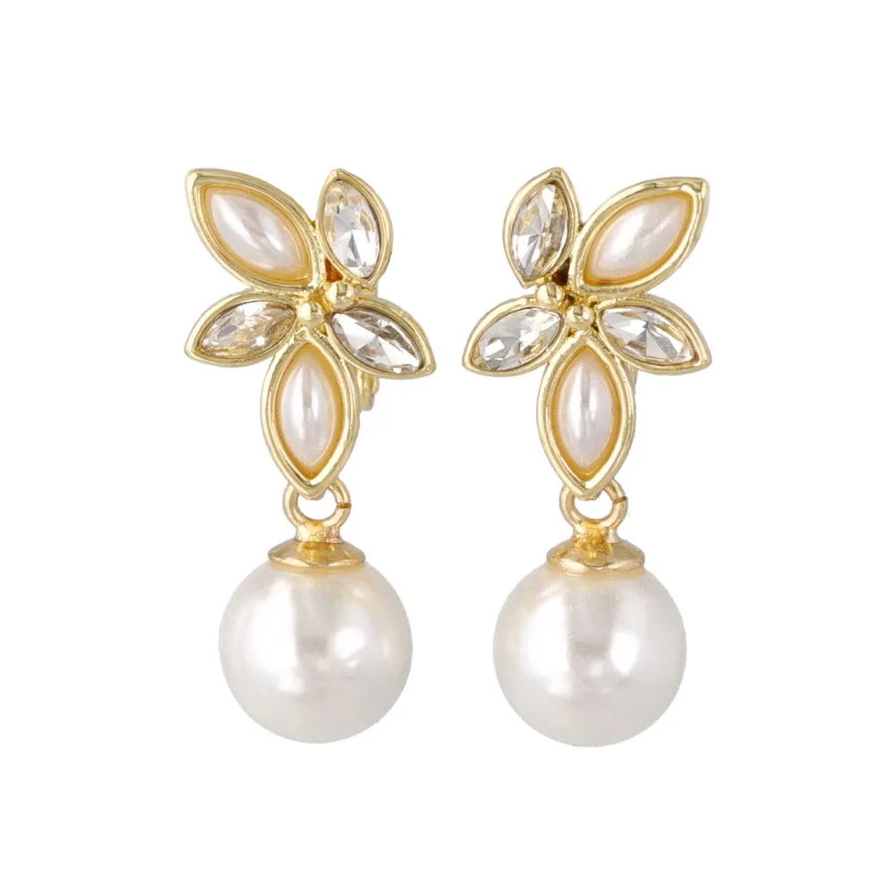 Marquise Ornate Pearl Drop Clip Ons