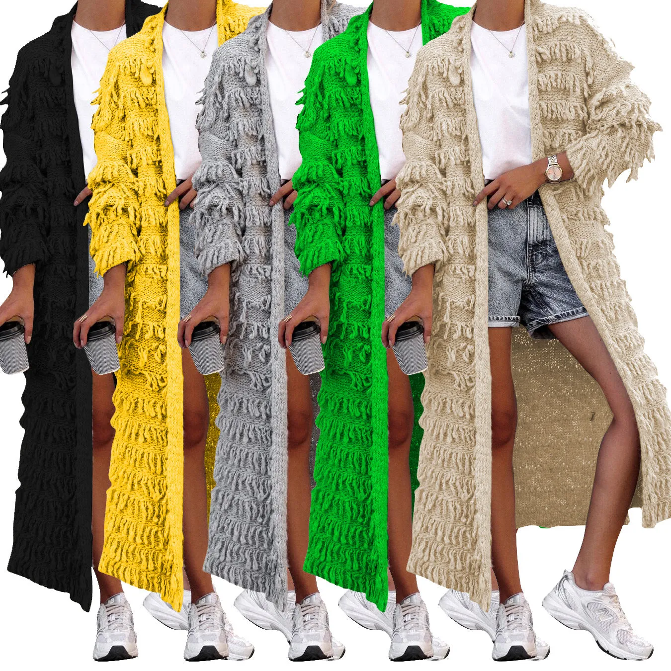 MB FASHION  Long Fringe Textured Open-Front Cardigan COAT 1282LY