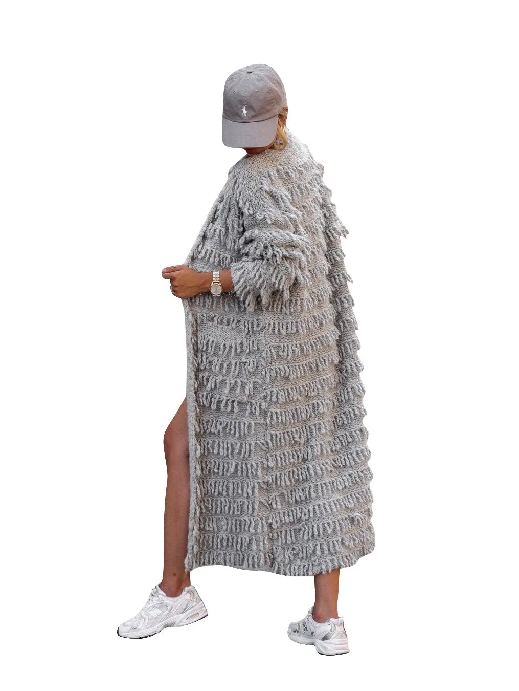 MB FASHION  Long Fringe Textured Open-Front Cardigan COAT 1282LY