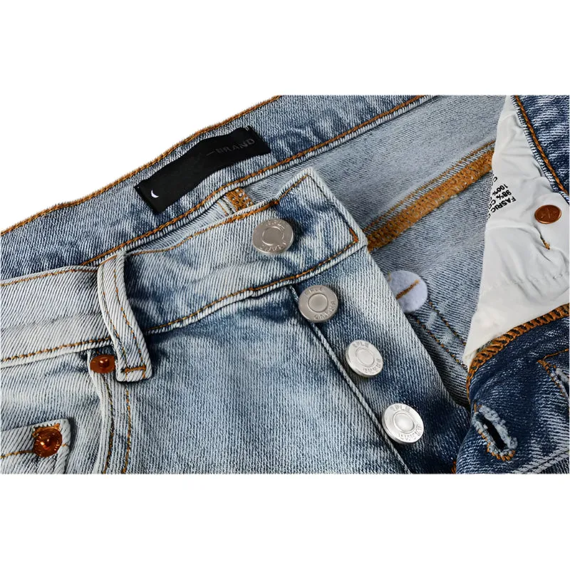 Men’s Distressed Blue Skinny Jeans – Classic American Streetwear with Ripped Holes and Button Fly Design
