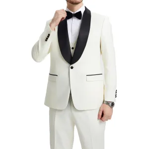 Men's Slim-Fit Ivory White Three-Piece Suit