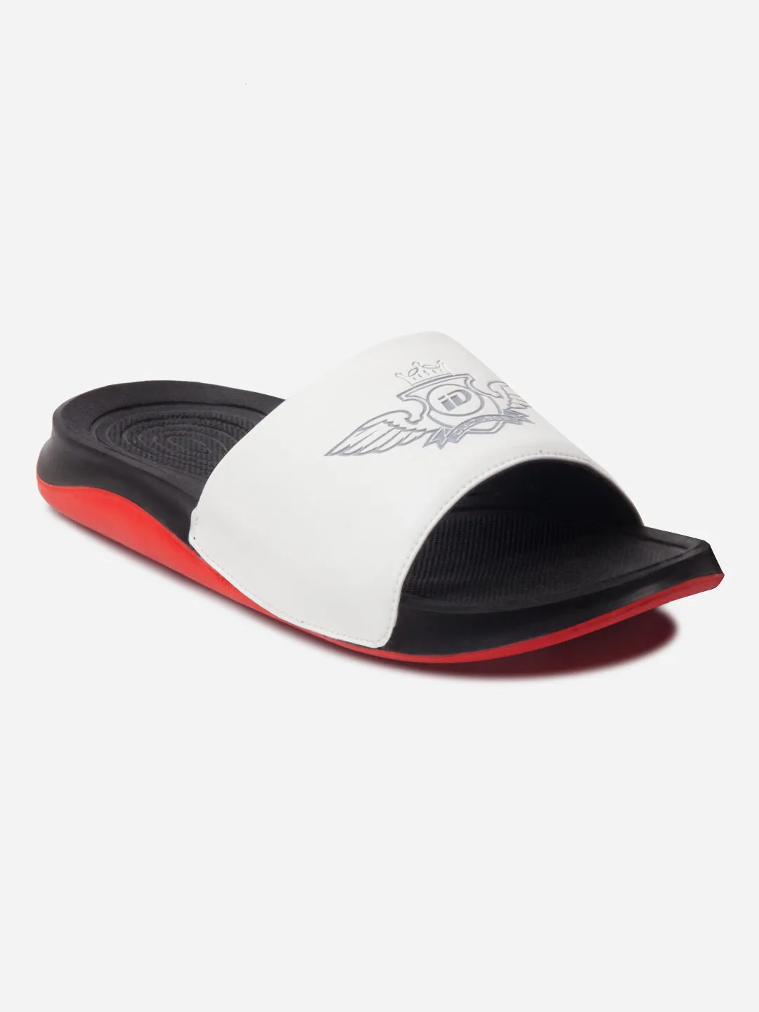 Men's White/Red Active Graphic Printed Slider (IX5018)