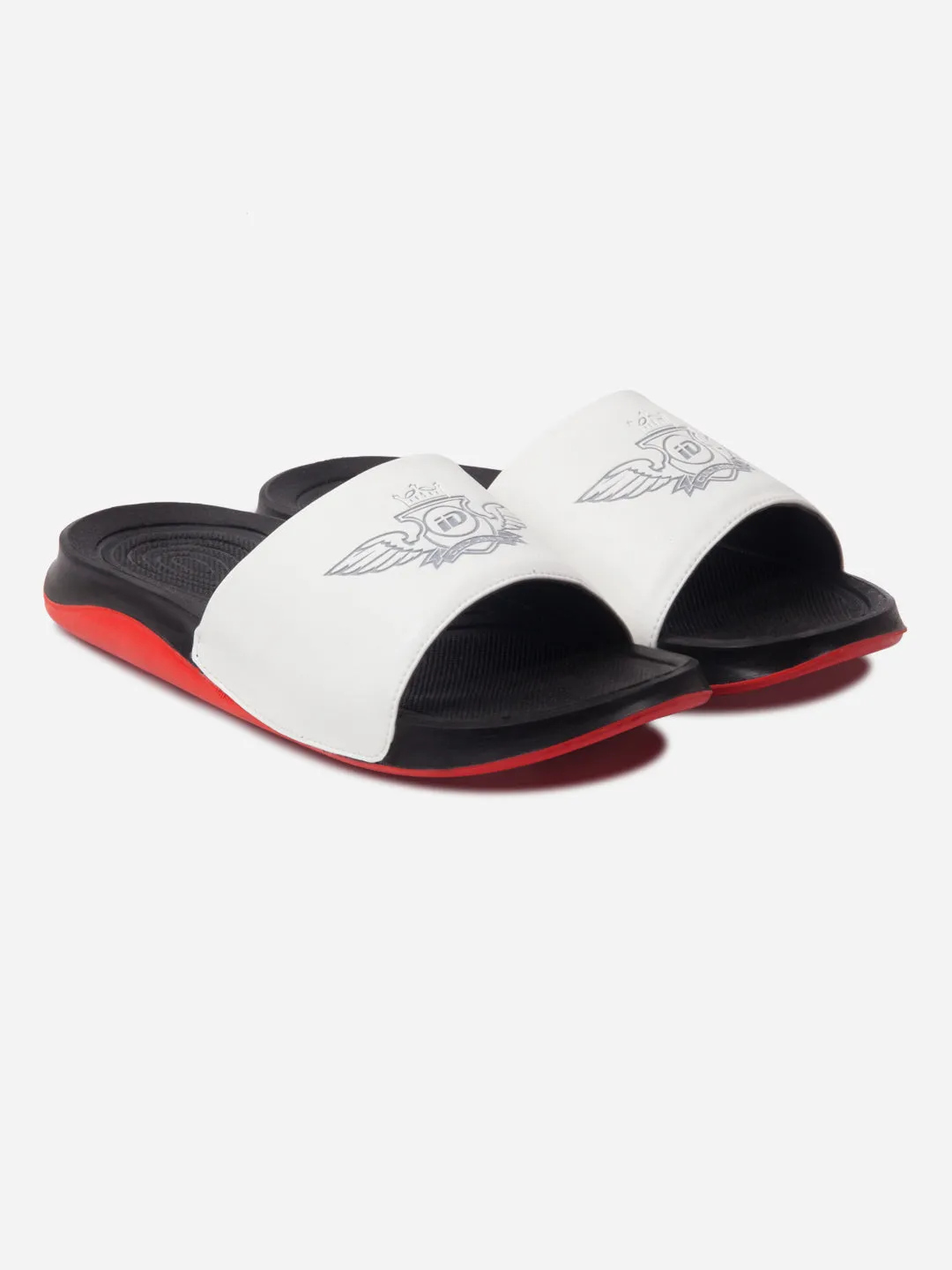 Men's White/Red Active Graphic Printed Slider (IX5018)