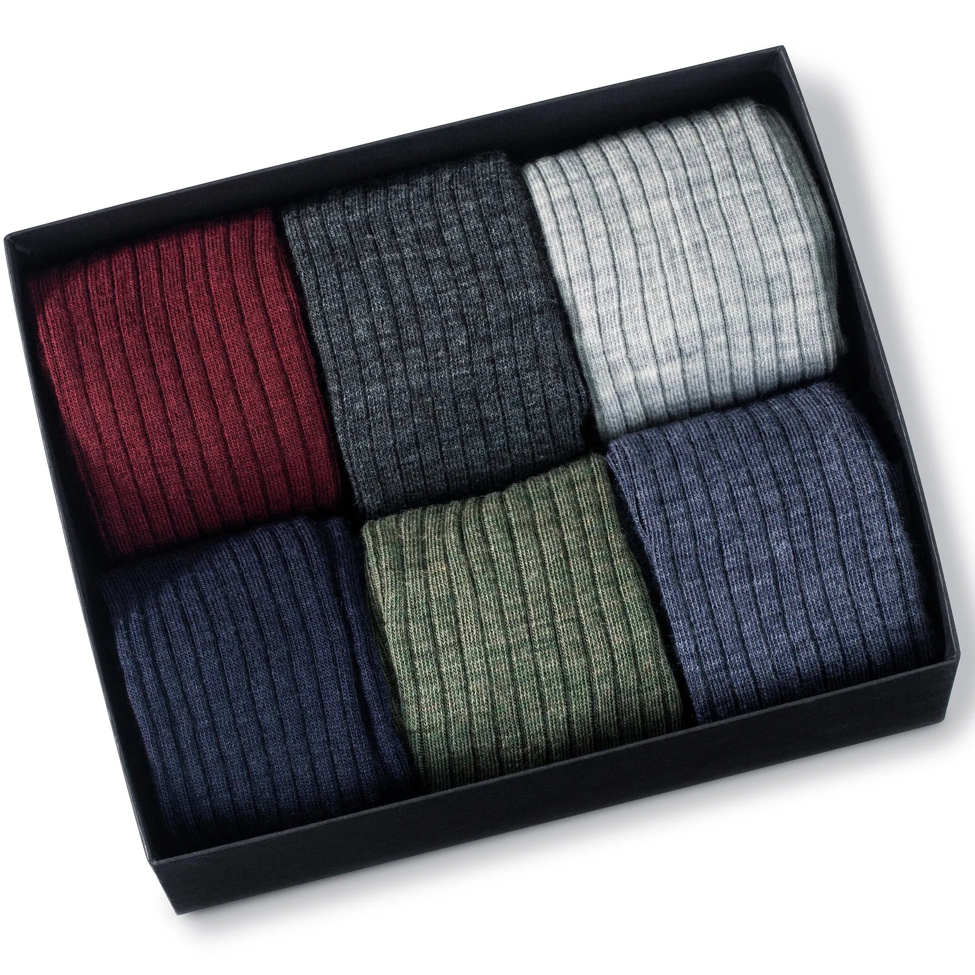 Merino Wool Mid Calf Dress Socks - 6 Pair Gift Box