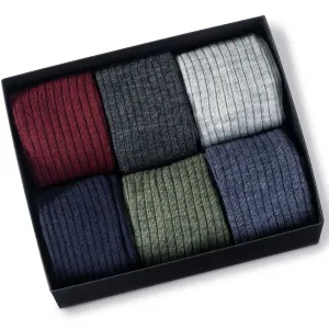 Merino Wool Mid Calf Dress Socks - 6 Pair Gift Box