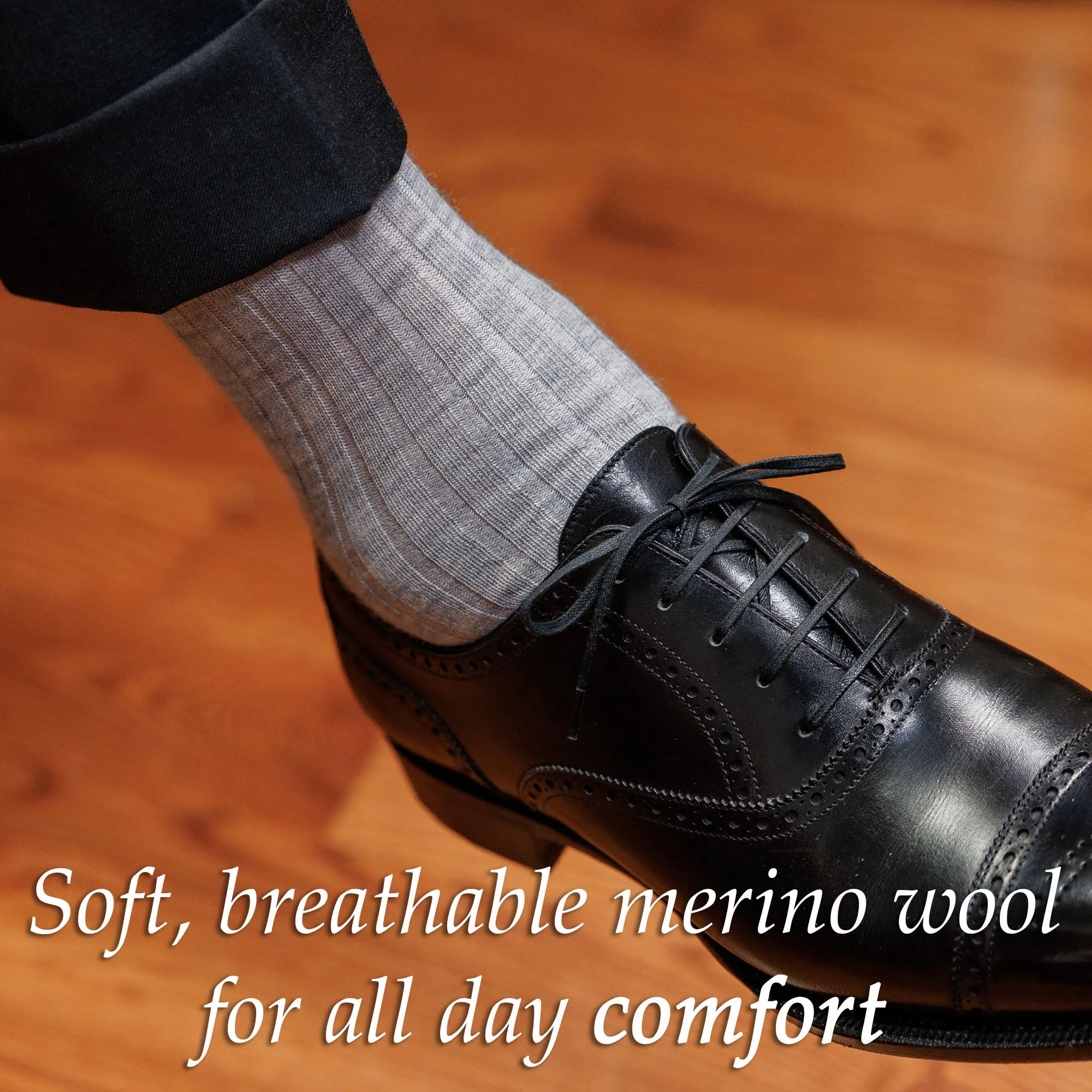 Merino Wool Mid Calf Dress Socks - 6 Pair Gift Box