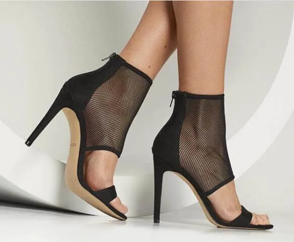 Mesh Transparent Open Toe Back Zipper Stiletto High Heel Sandals