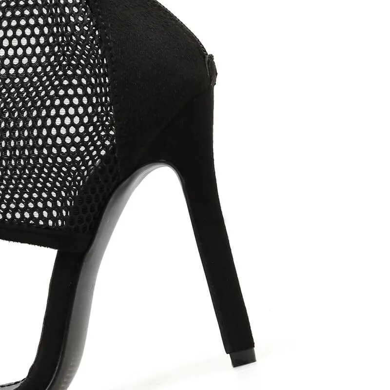 Mesh Transparent Open Toe Back Zipper Stiletto High Heel Sandals