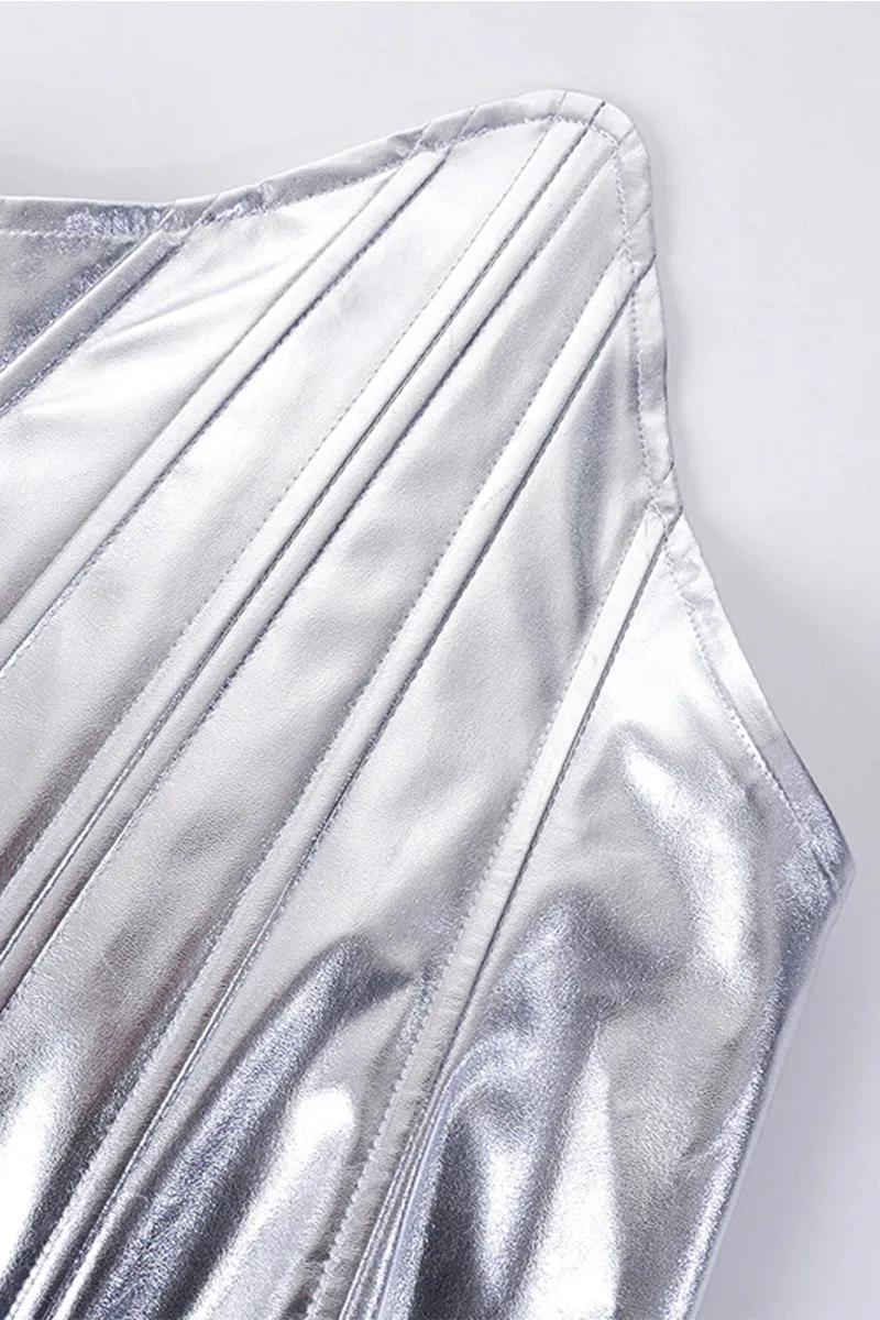Metallic Cross Tie Back Irregular Hem Corset Top
