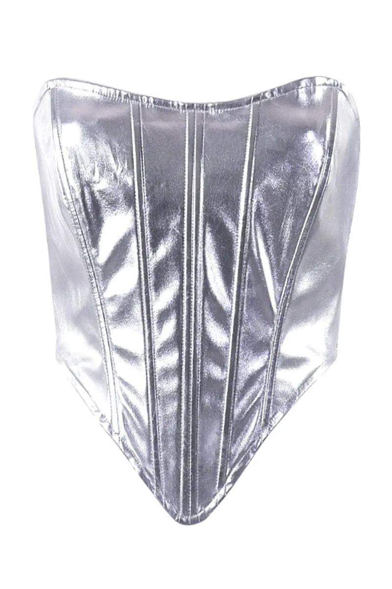Metallic Cross Tie Back Irregular Hem Corset Top