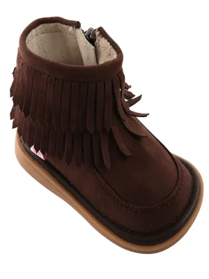 Mooshu Trainers Girls Chocolate Suede Squeaky Piper Fringe Boots 5-9 Toddler