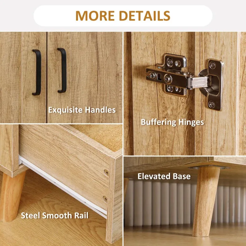 Natural 2-Door Wardrobe with Drawers and Hanging Rail for Bedroom