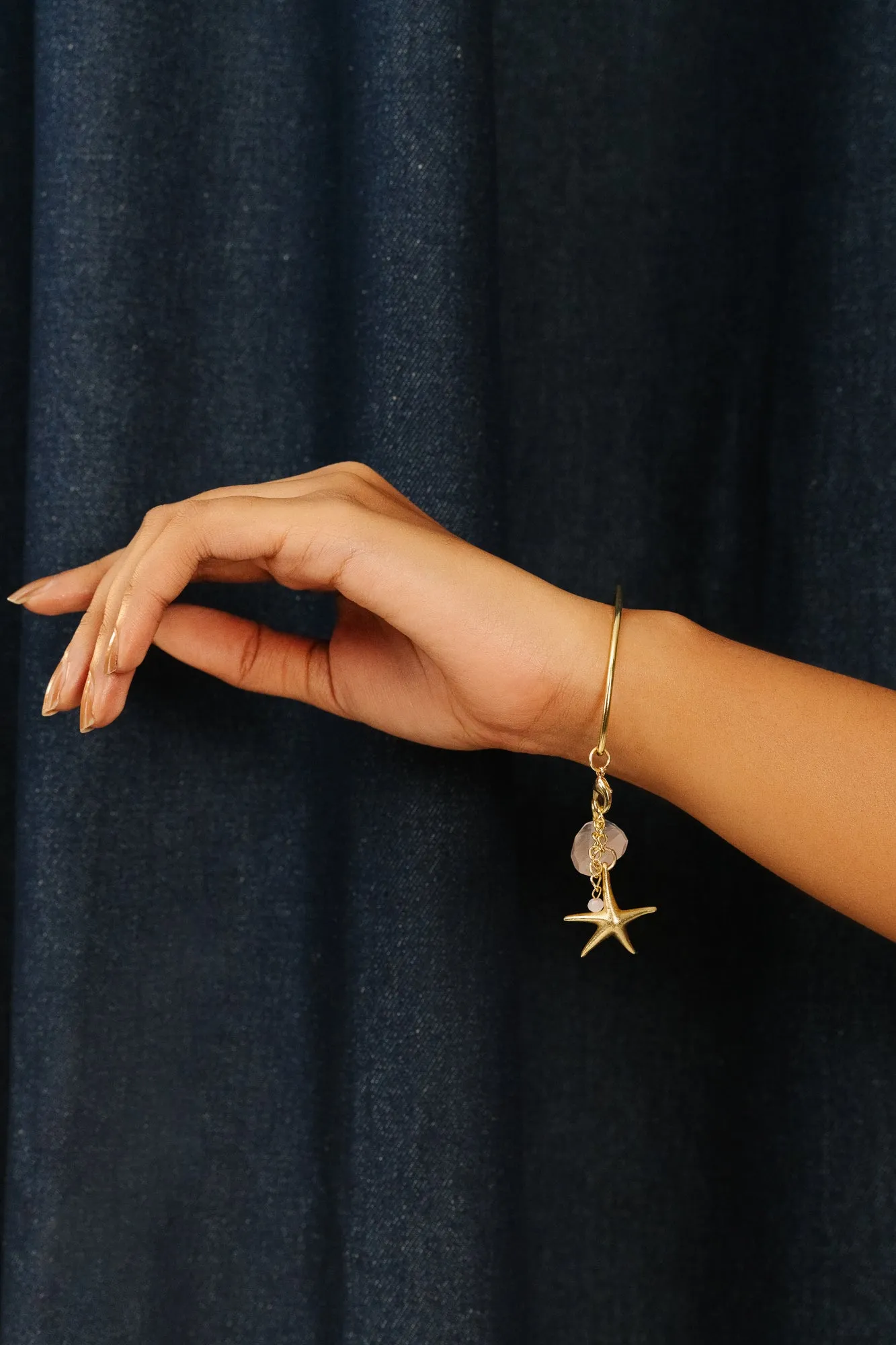 Natural Stone Starfish Brass Charm Bracelet