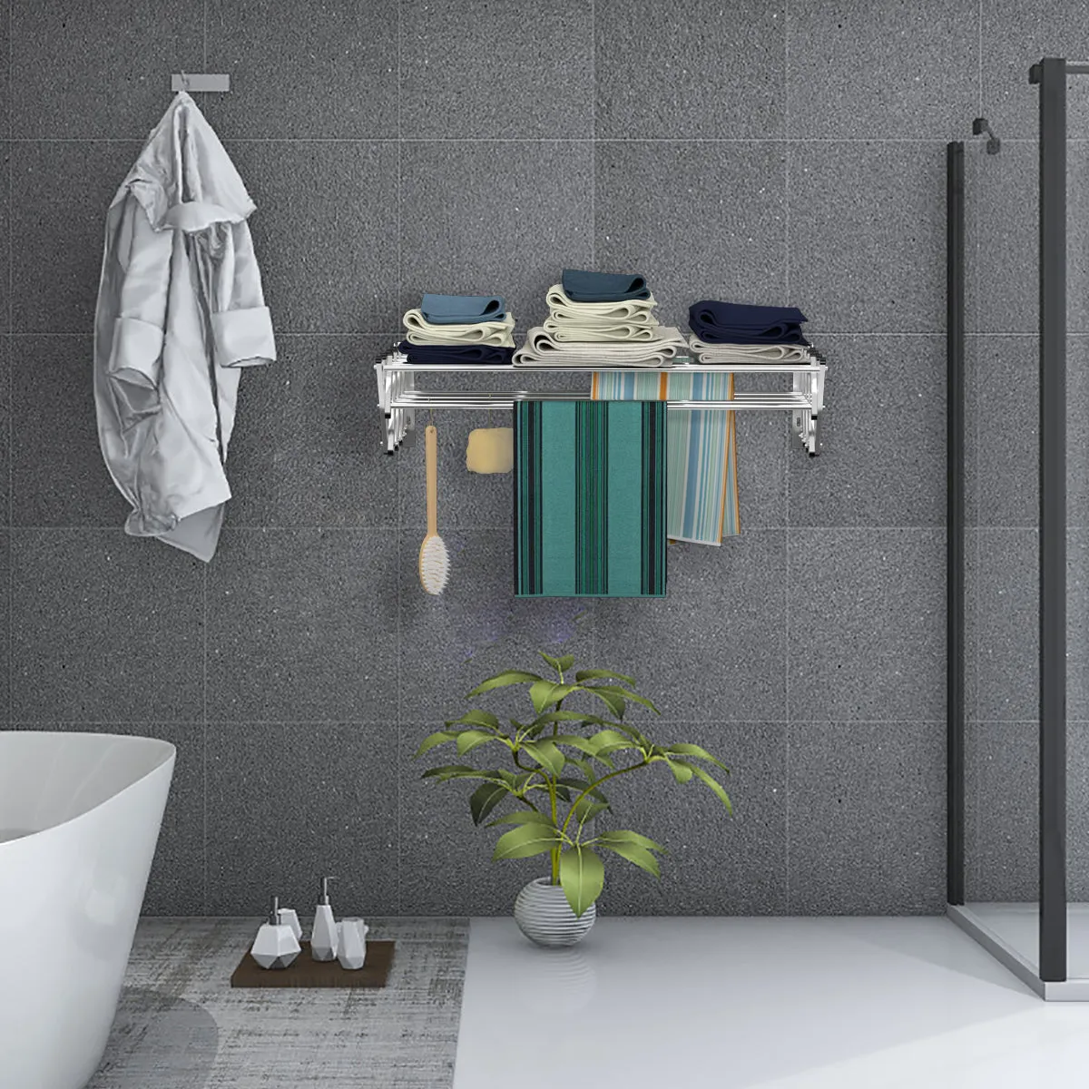 NNECW Wall-mounted Stainless Steel Expandable Drying Rack with 8 Rods