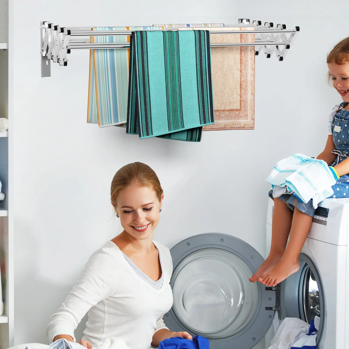 NNECW Wall-mounted Stainless Steel Expandable Drying Rack with 8 Rods