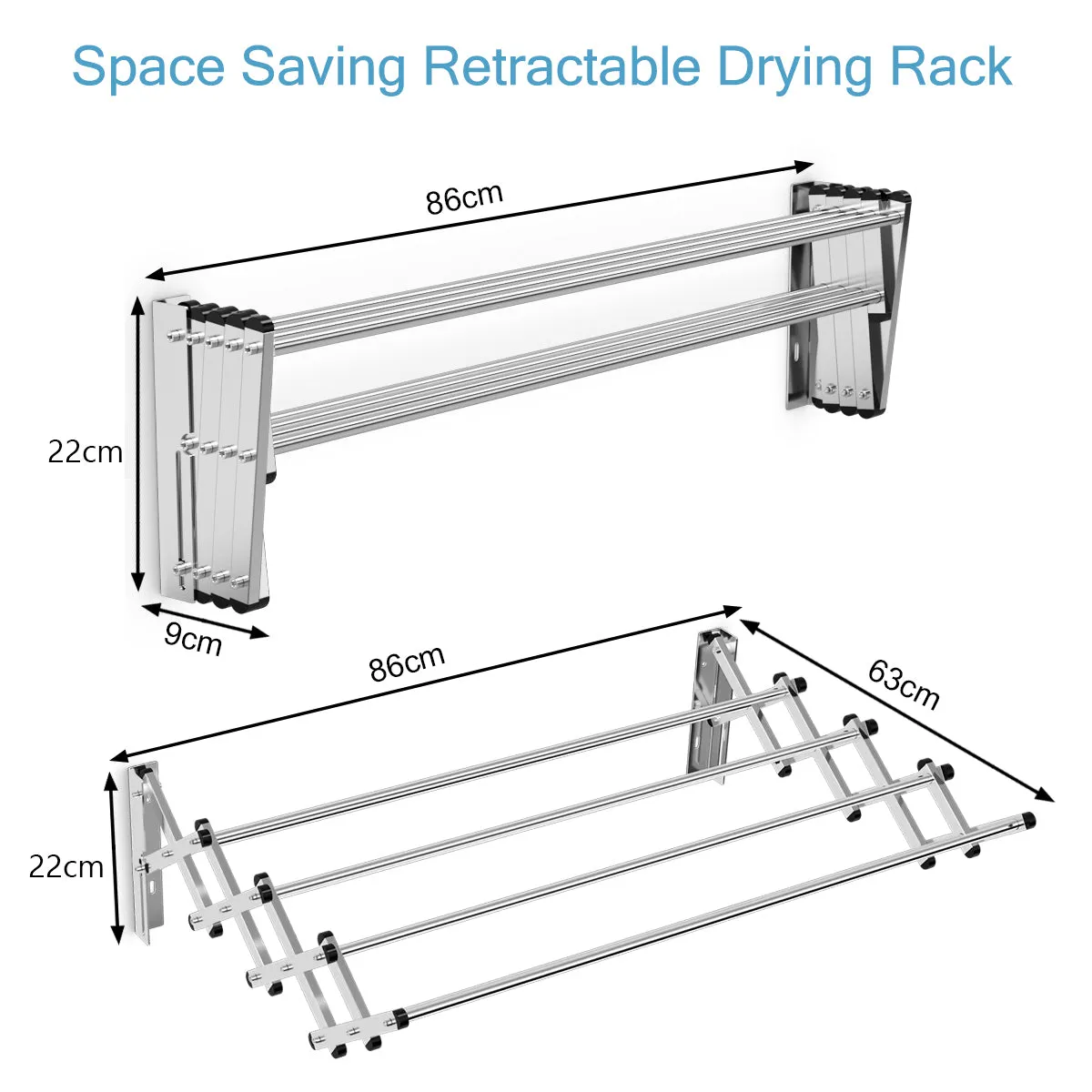 NNECW Wall-mounted Stainless Steel Expandable Drying Rack with 8 Rods