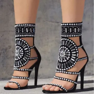 Open Toe Diamond Straps Stiletto High Heel Sandals