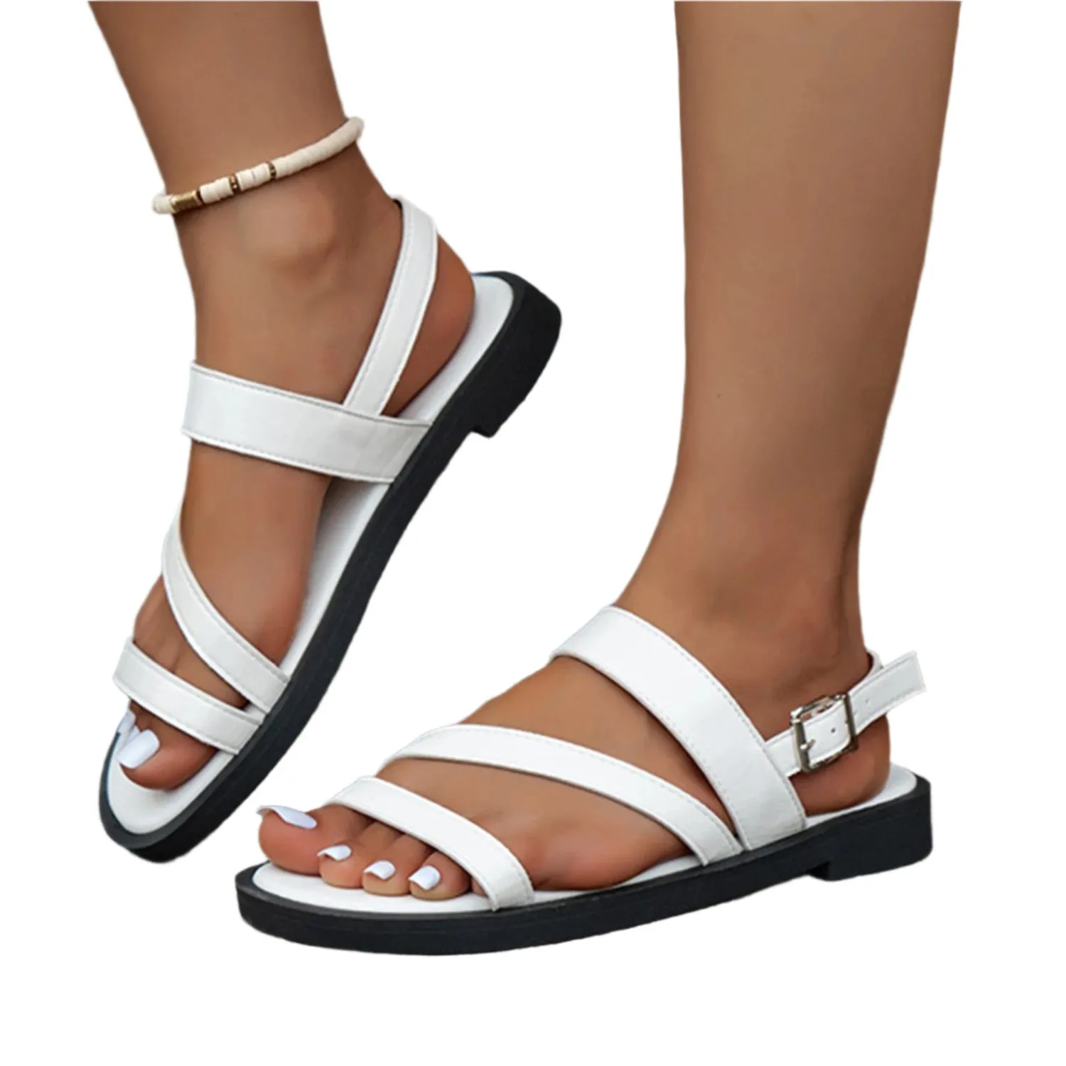 Open Toe PU Leather Sandals