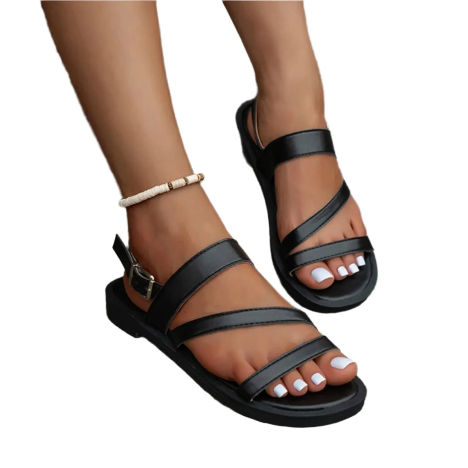 Open Toe PU Leather Sandals