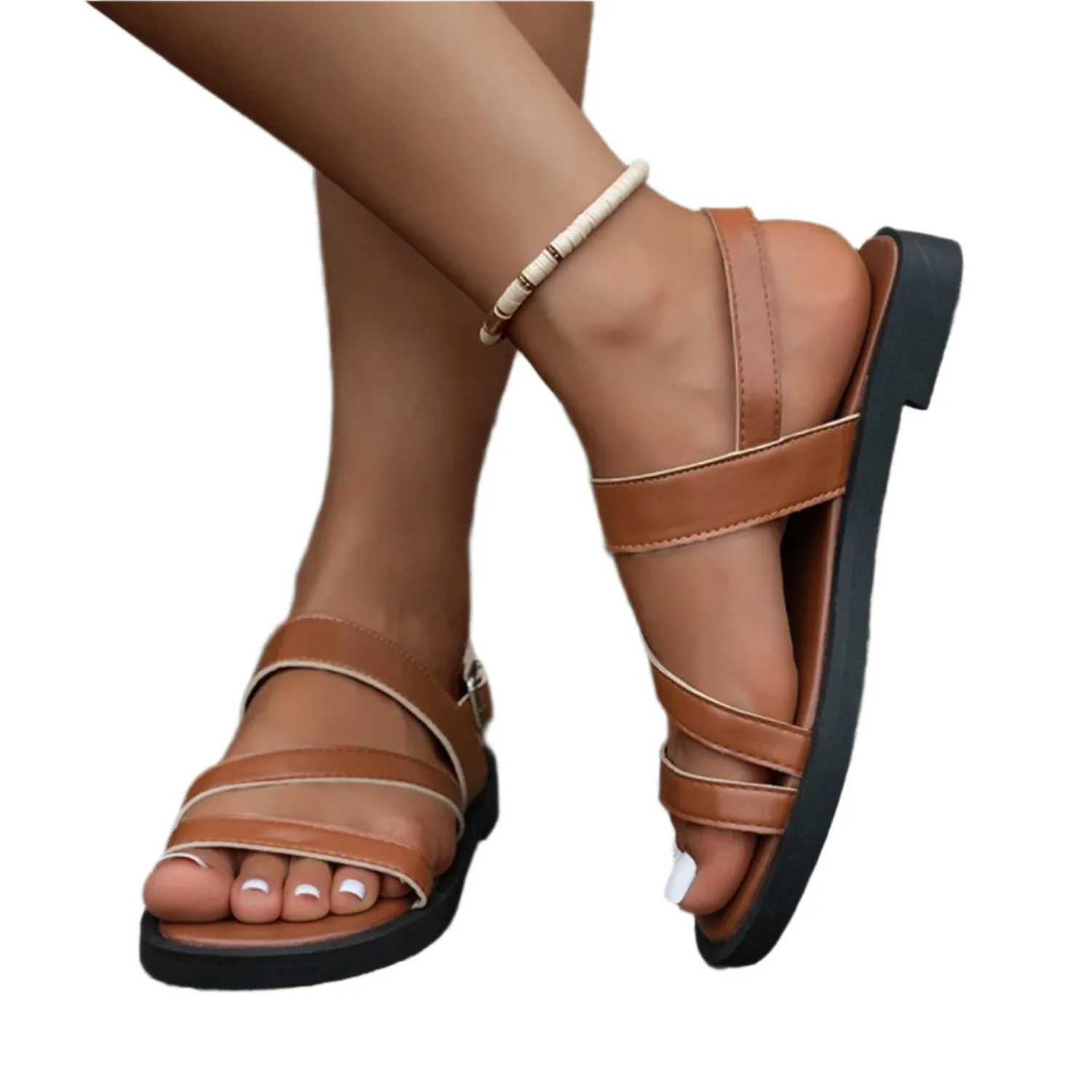 Open Toe PU Leather Sandals