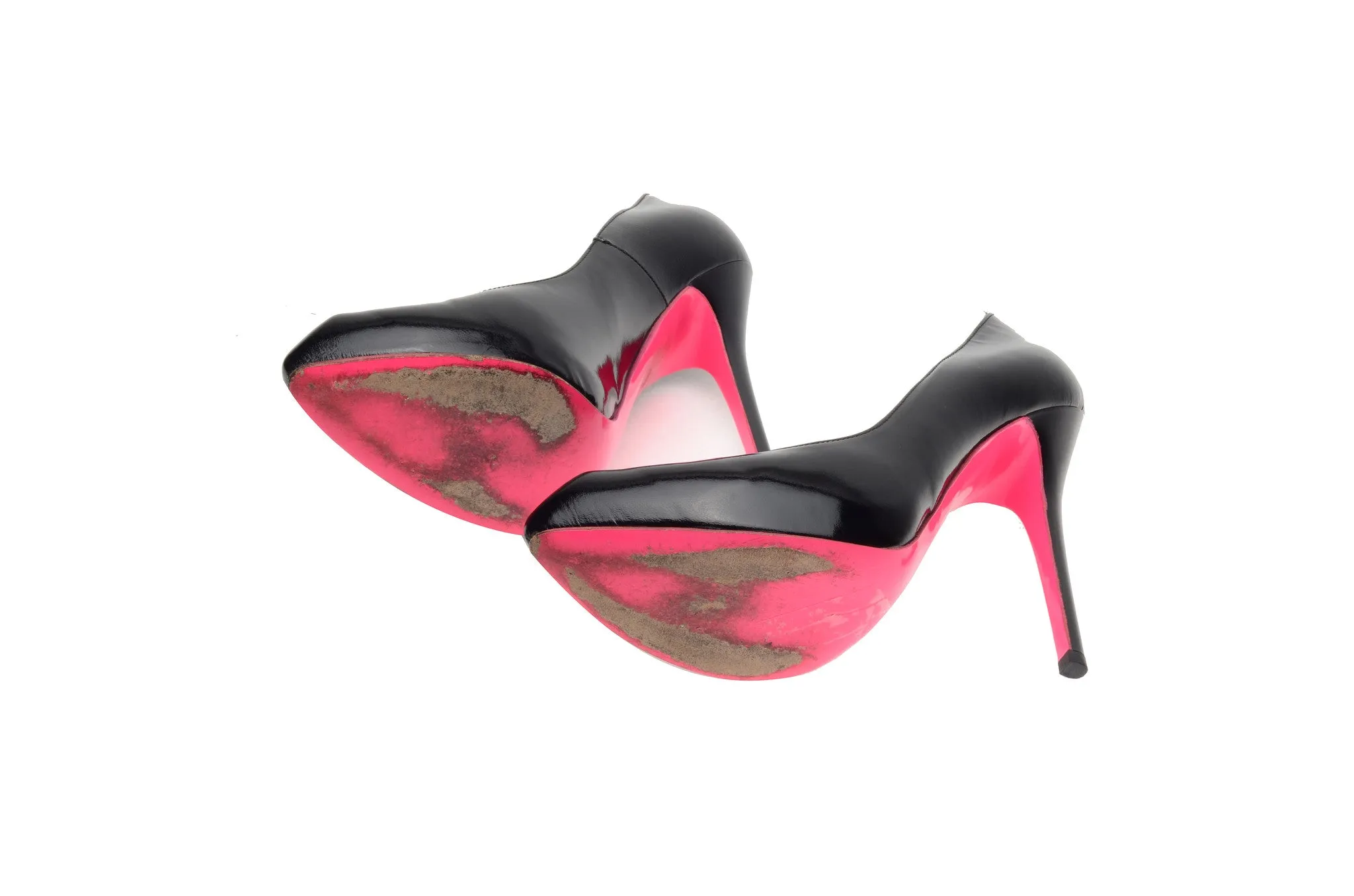 Original Alexander McQueen - Black Heart Shaped Toe High Heels with Pink Sole - IT 38 1/2