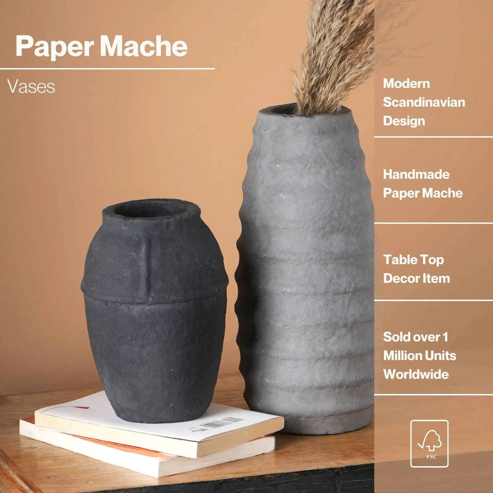 Paper Mache Vase - Black