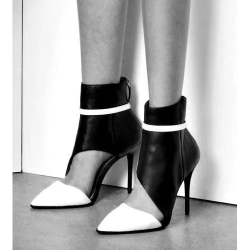 Patchwork Stiletto Heel Pointed Toe Ankle Band Zipper High Heels