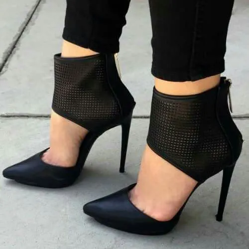 Patchwork Stiletto Heel Pointed Toe Ankle Band Zipper High Heels
