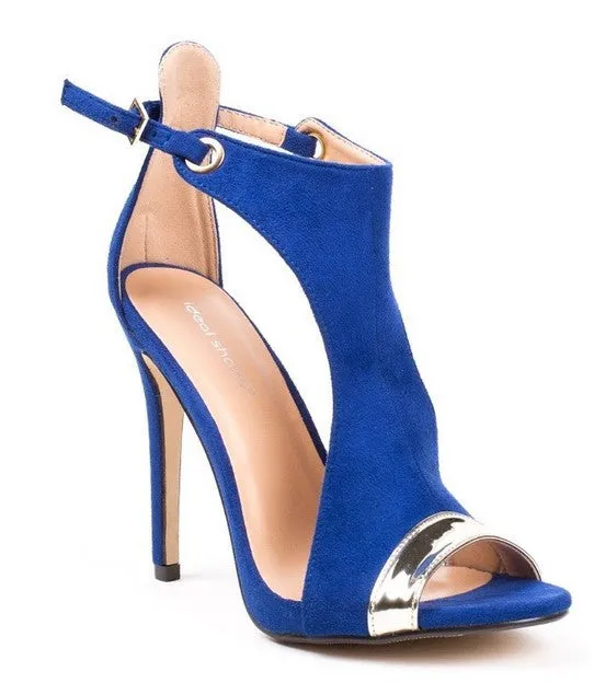 Patchwork Suede Stiletto Heel Peep-toe Ankle Strap High Heels Sandals