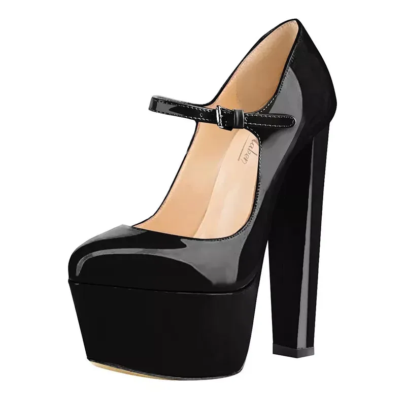 Platform Wave Strap Ankle Strap Round High Heels Shoes