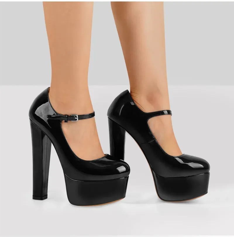 Platform Wave Strap Ankle Strap Round High Heels Shoes