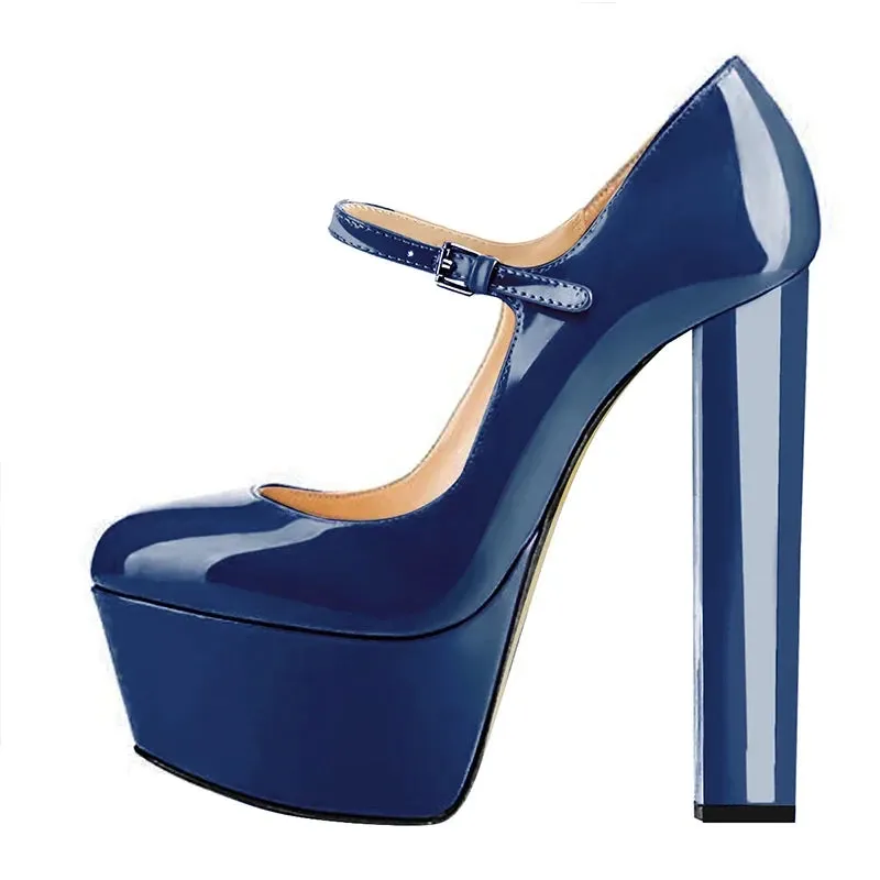 Platform Wave Strap Ankle Strap Round High Heels Shoes