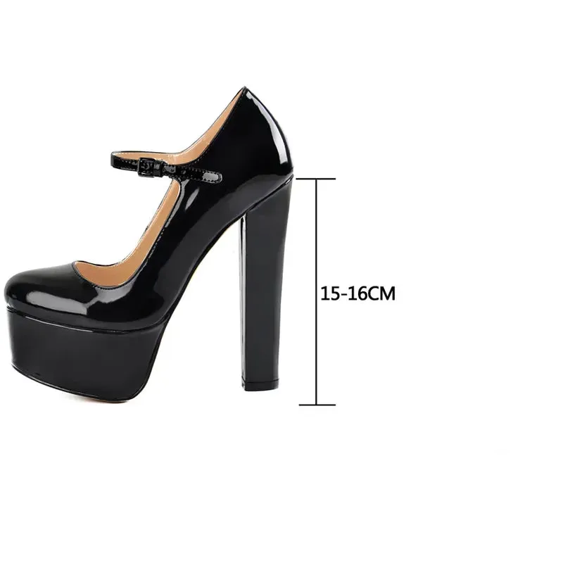 Platform Wave Strap Ankle Strap Round High Heels Shoes