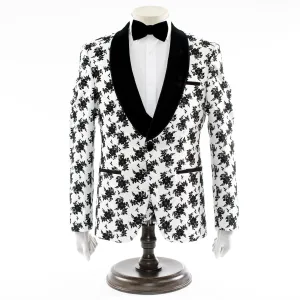 Platinum with Black Floral Pattern 3-Piece Tailored-Fit Tuxedo