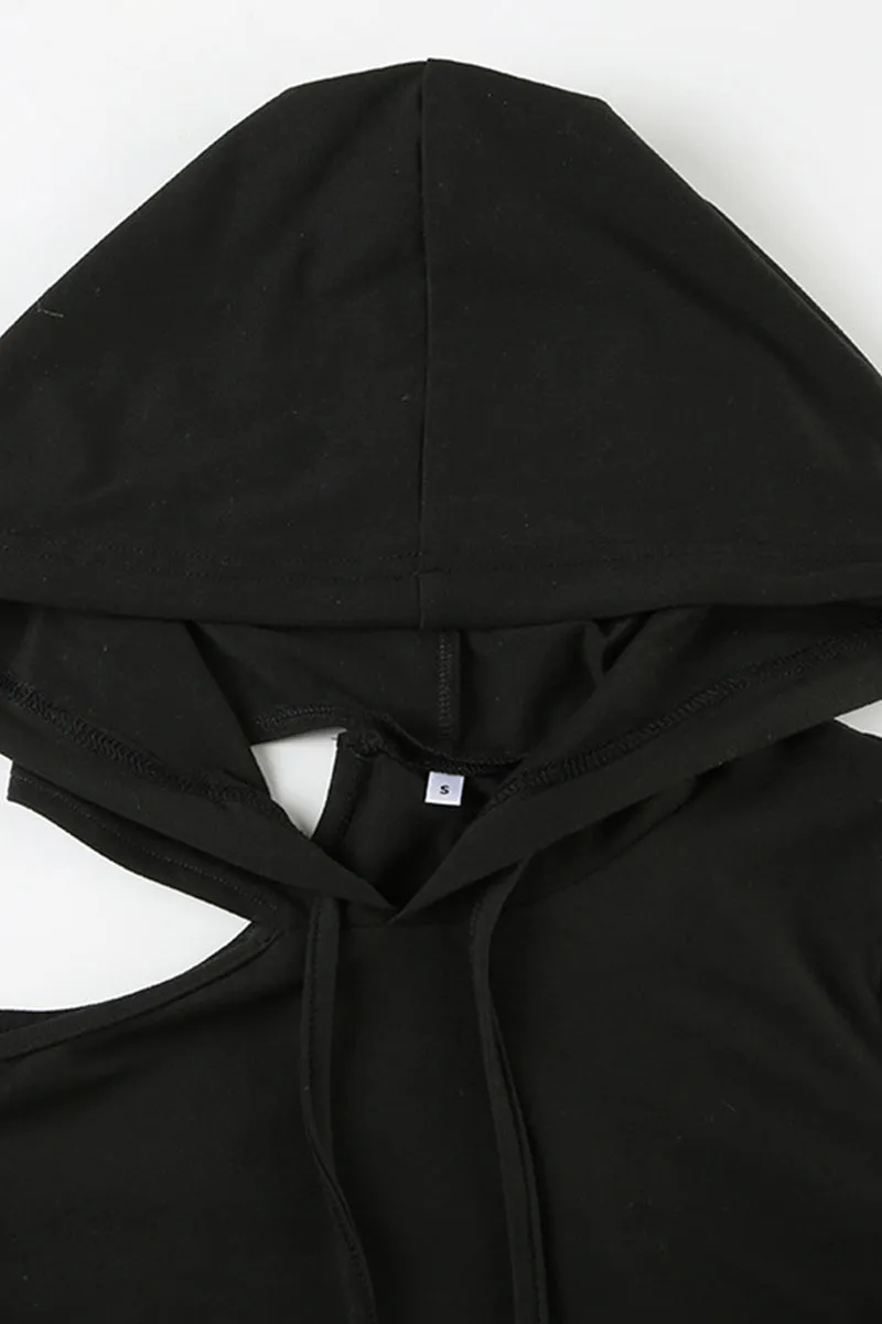 Pleated Drawstring Long Sleeve Hooded Dress
