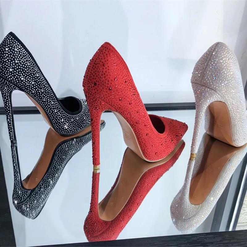 Pointed Toe Rhinestone Pumps Thin High Heel Shoes