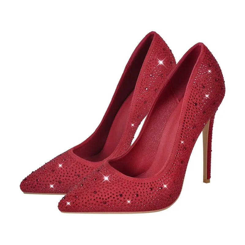 Pointed Toe Rhinestone Pumps Thin High Heel Shoes
