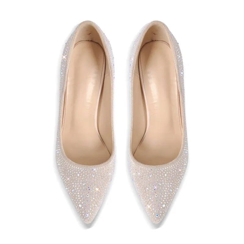 Pointed Toe Rhinestone Pumps Thin High Heel Shoes