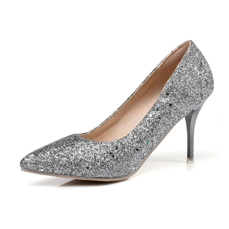 Pointed Toe Shinning Low Cut Stiletto High Heels Party Shoes