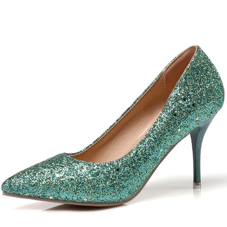 Pointed Toe Shinning Low Cut Stiletto High Heels Party Shoes
