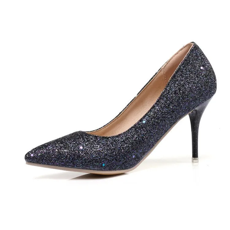 Pointed Toe Shinning Low Cut Stiletto High Heels Party Shoes