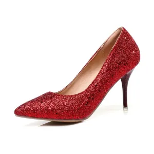 Pointed Toe Shinning Low Cut Stiletto High Heels Party Shoes