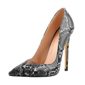 Pointed Toe Snake Slip On Pumps High Heel Shoes