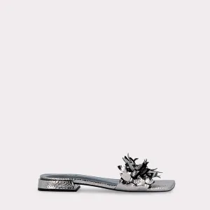 POLLY 01 MINI VIPER MIRROR DARK SILVER LEATHER MULES
